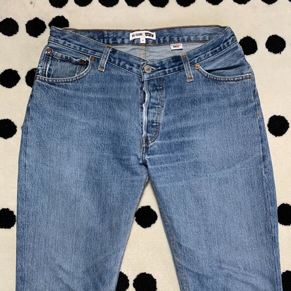 Vintage 90s Levi's X Re/done Faded Distressed Denim Straight Leg Ankle Jeans - Picture 3 of 14
